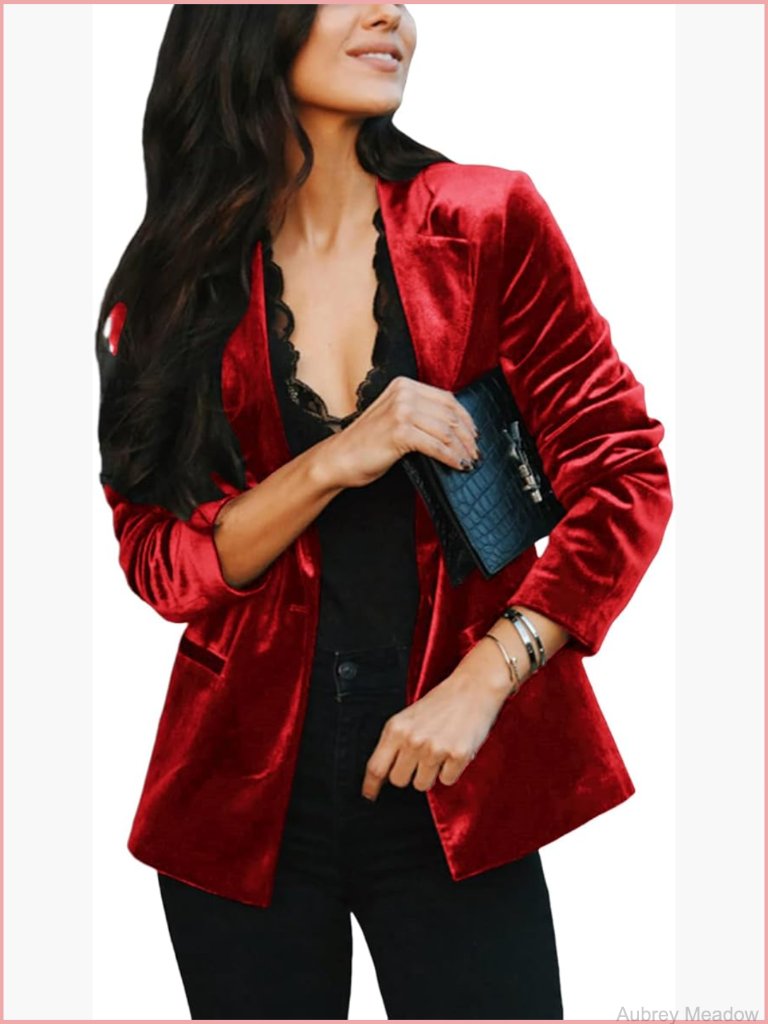 Casual Velvet Blazer Long Sleeve Notch Lapel Button Front Jacket With Pockets